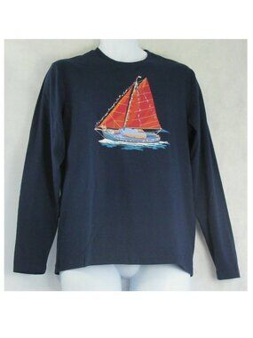 Club Room Men's Long-Sleeve Bulldog Sailboat Graphic Tee, Navy Blue, Small